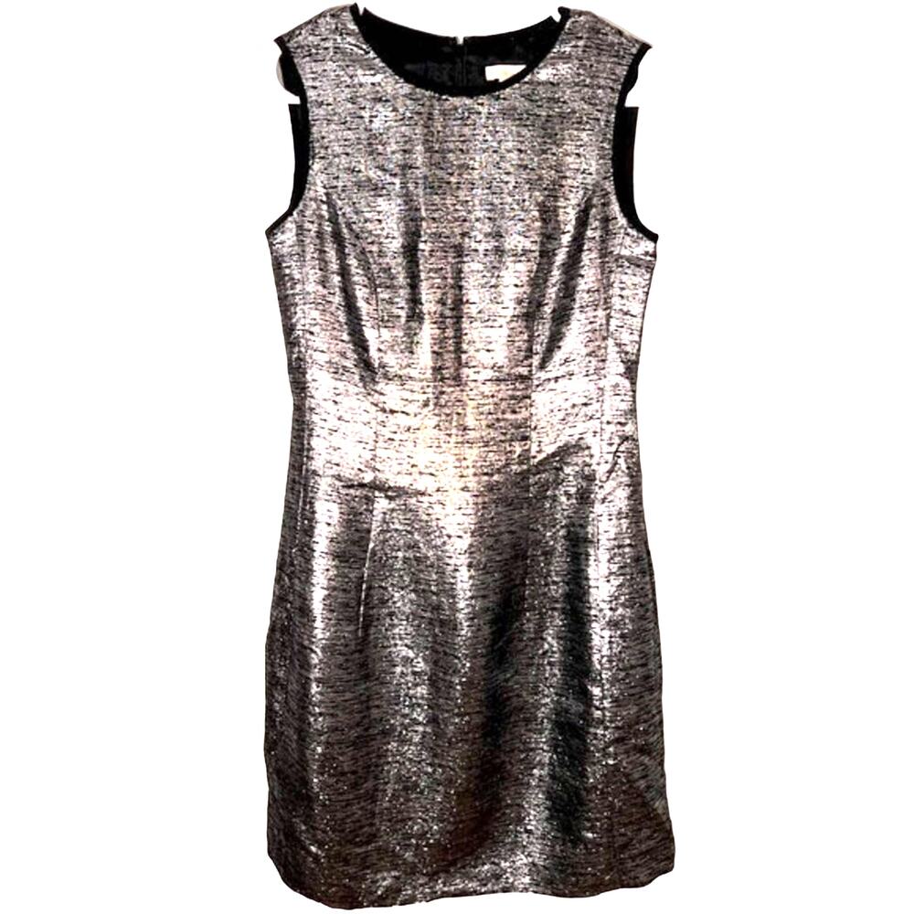 Shoshanna Anthropologie metallic silver gray black A-line mini dress size 0
